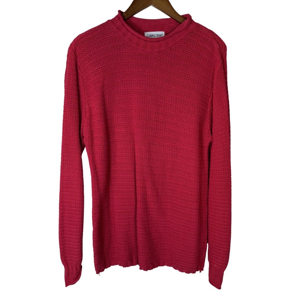 Vintage Sweater Women Large Red Textured Knit Pullover USA Cotton 90s